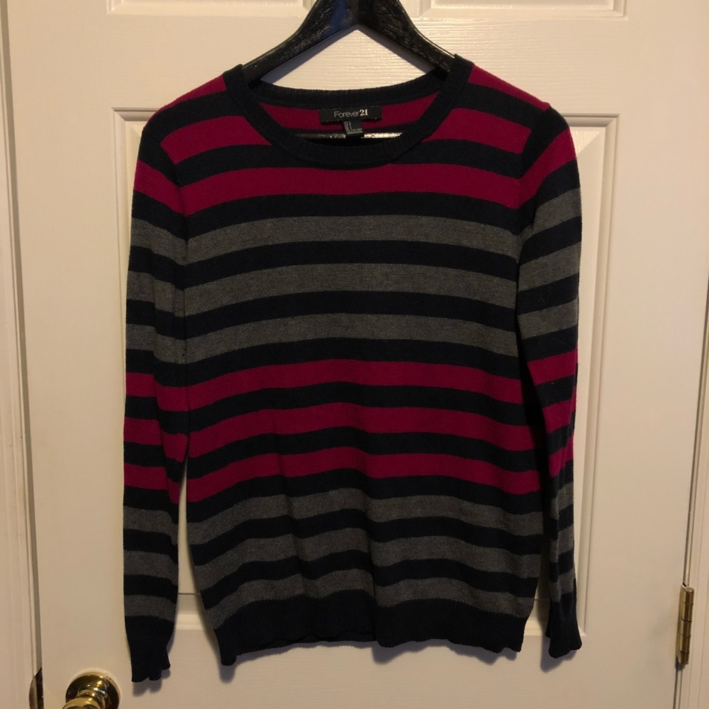 Black and pink striped long sleeve sweater